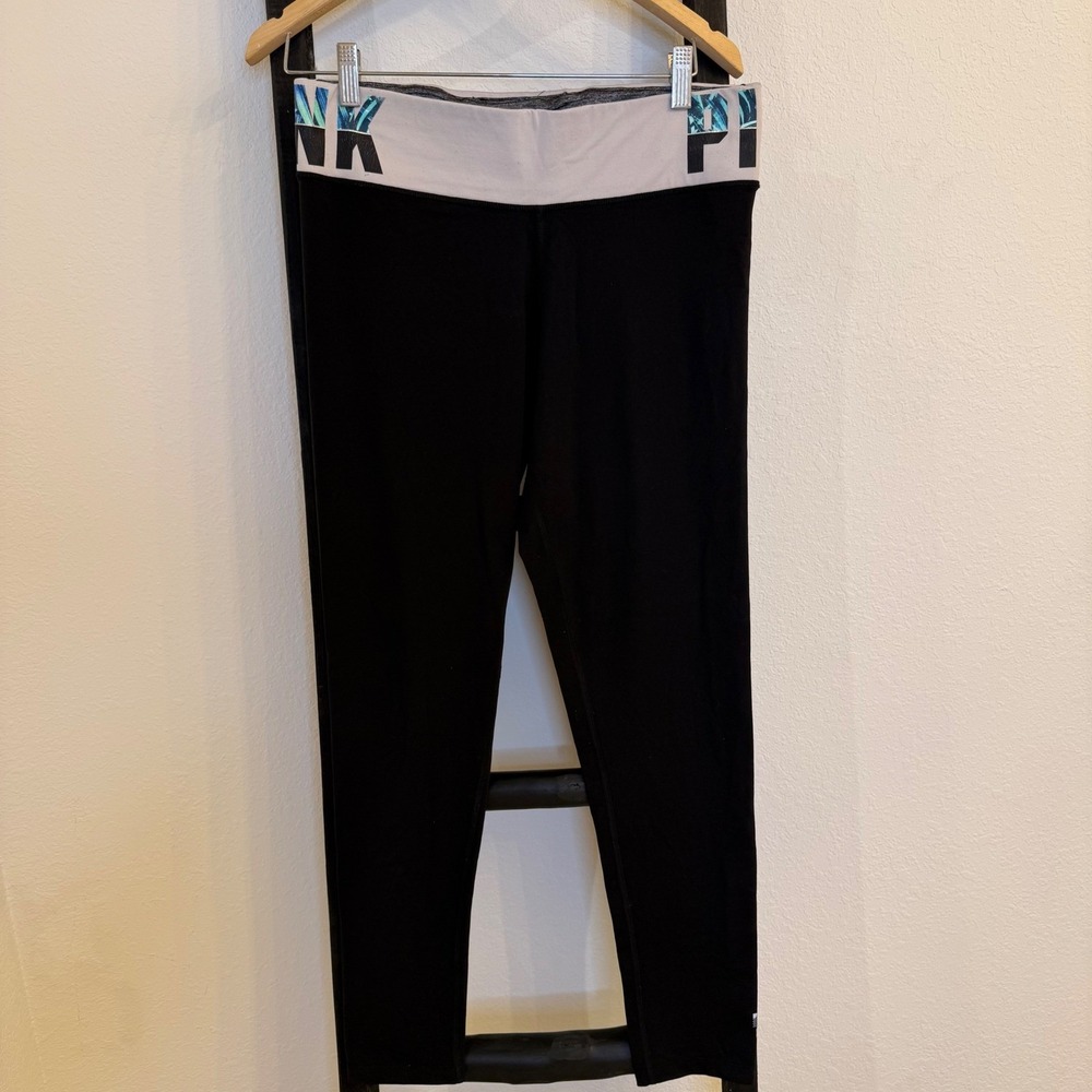 Y2K Victoria's Secret PINK Black Low Waist Leggings Capri Athleisure Womens L